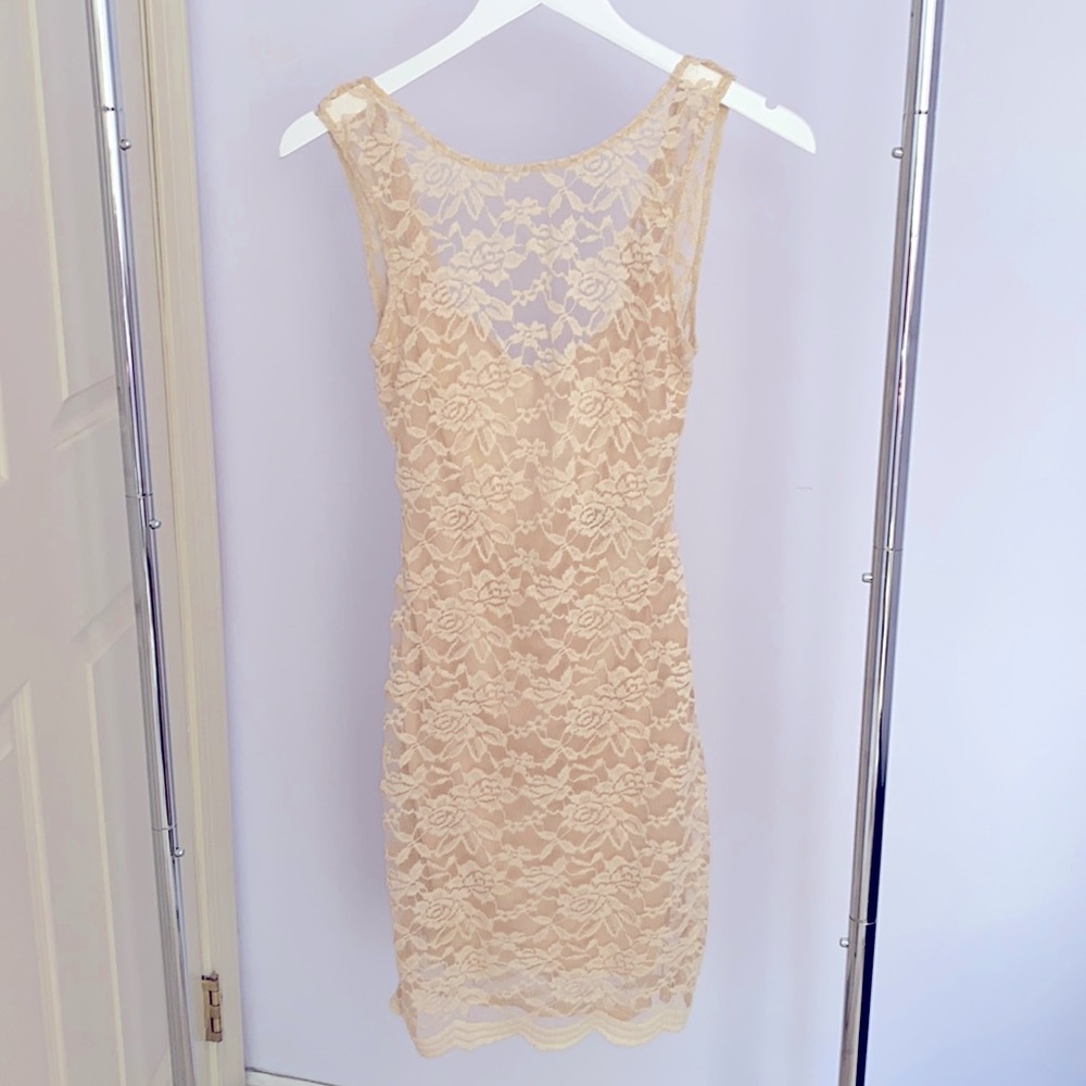 Nude lace midi dress, size 2